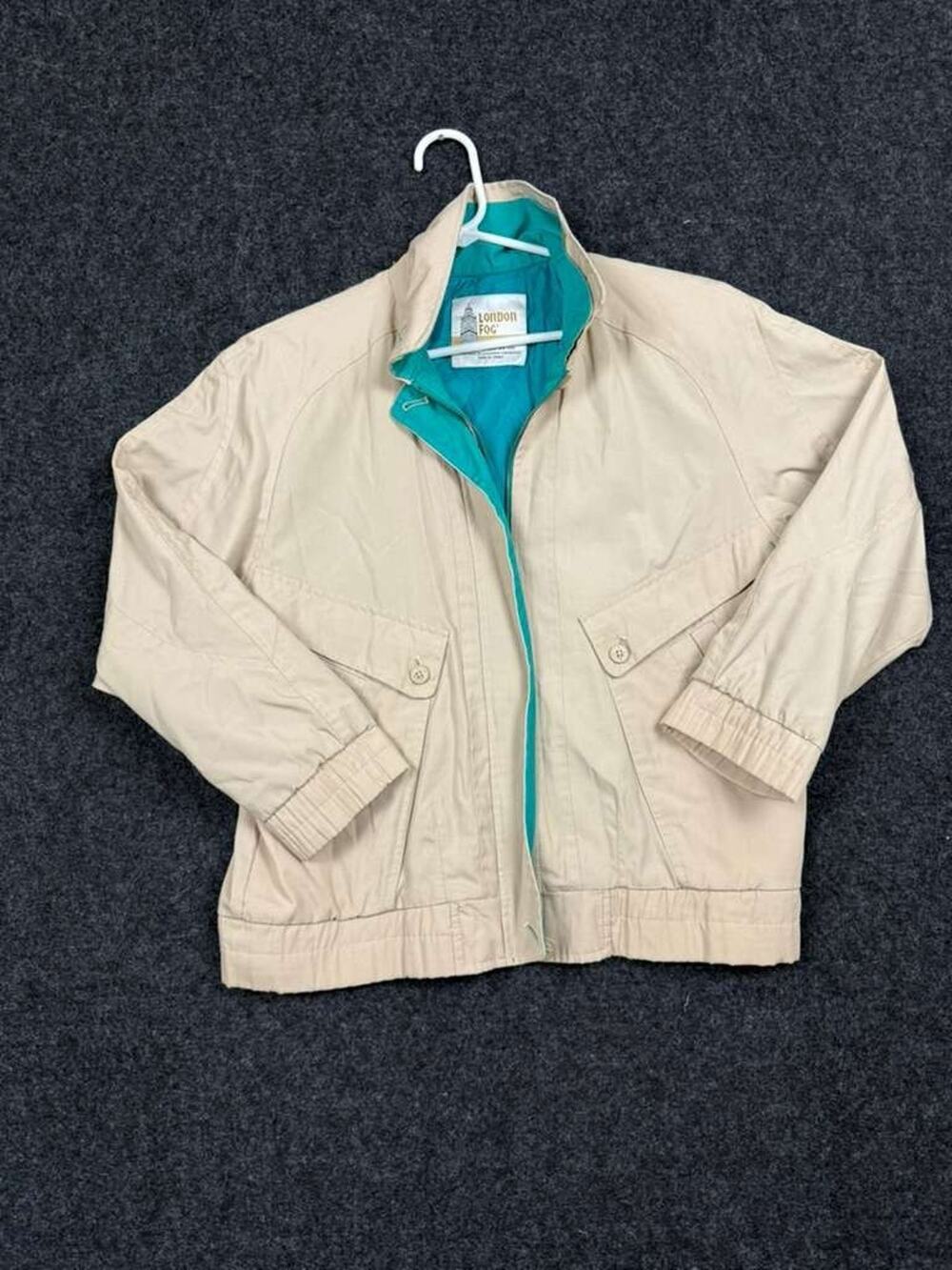 London Fog Vintage Reversible Jacket Women's 8 Beige Teal Colorblock